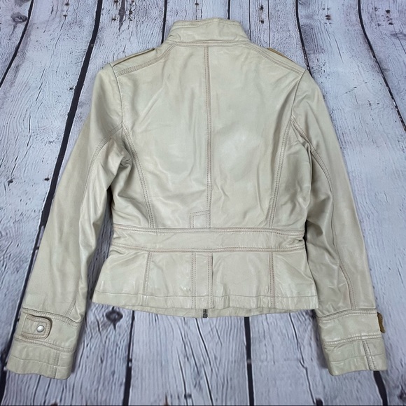 KENNETH COLE REACTION leather beige moto jacket size S - Picture 11 of 14